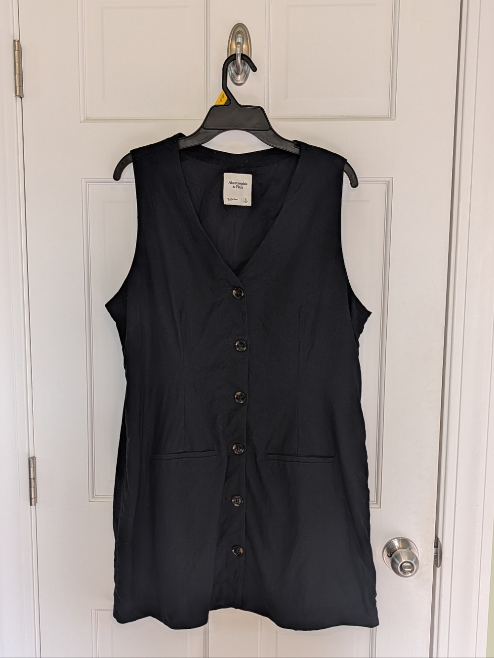 Abercrombie Mara Linen Blend Vest Button-front Mini Dress, Black, XL